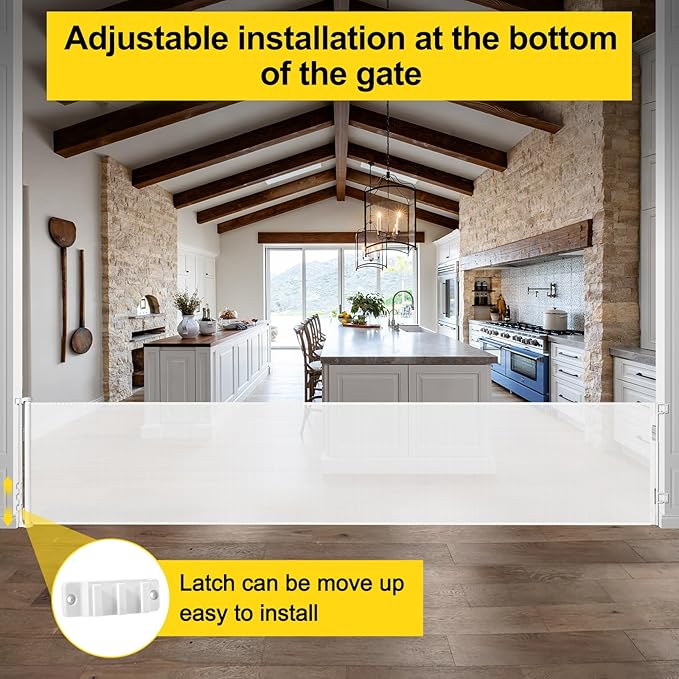 175 Inch Retractable Baby Gates Extra Wide 33" Tall Child Gates for Wide Openings, Large Pet Gates for Dogs Extra Wide Toddler Gates for Large Openings Extra Long Dog Gate for Indoor Outdoor (White)