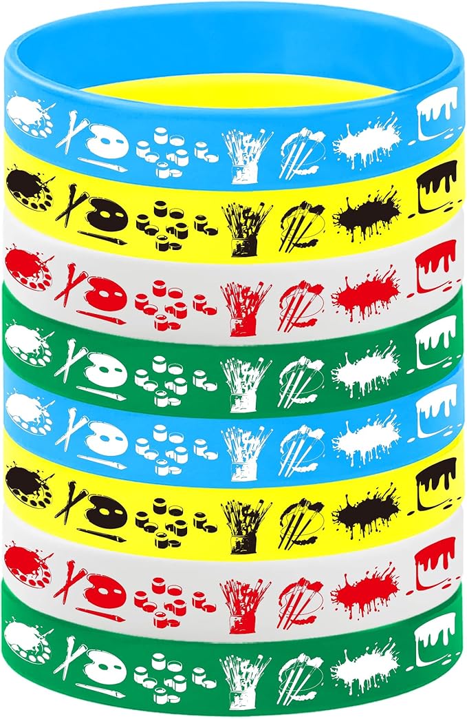 24PCS Art Painting Silicone Bracelets Rubber Wristbands -Paint Colorful Party Favors Artists Prizes Party Decorations Birthday Baby Shower Party Supplies