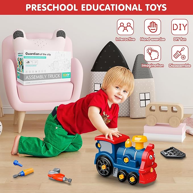 Toddler Take Apart Toy Set with Electric Drill, DIY Electric Train Assembly, STEM Building Learning Toys, Xmas Gifts for 3-8 Year Old Boys & Girls