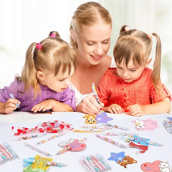 24 Pack Valentines Day Gifts for Kids, Valentine Cards for Kids Classroom School with Pens, Valentine Greeting Cards Bulk Goodie Bag for Boy Girl Valentine Party Favors Exchange Gift Class Prizes