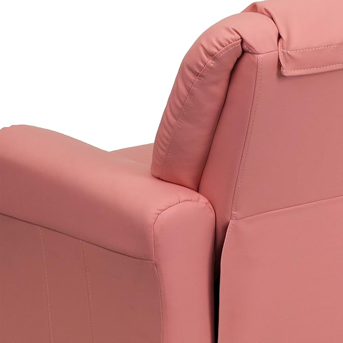 Flash Furniture Vana Vinyl Kids Recliner with Cup Holder, Headrest, and Safety Recline, Contemporary Reclining Chair for Kids, Supports up to 90 lbs., Pink