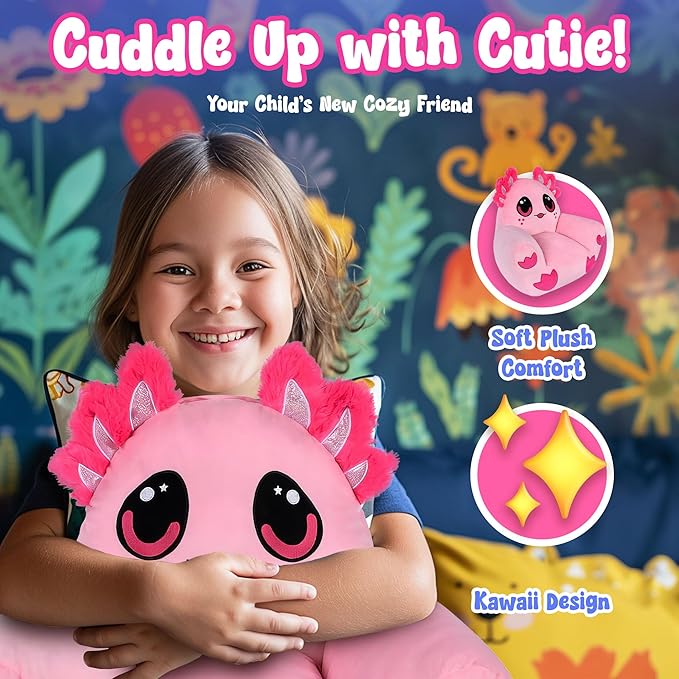 Forest & Twelfth Kid’s Axolotl Chair, 20 Inch Cozy Stuffed Animal Seat, Adorable Pink Squishy Sofa for Children, Soft & Comfy Kawaii Plush for Playroom & Bedroom, Durable, Toddler Gift, Room Decor