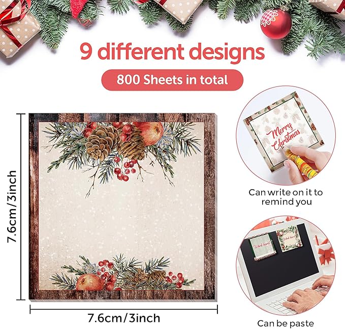 9 Pieces Vintage Christmas Sticky Note Vintage Christmas Self-Adhesive Note Pads Christmas Vintage Sticky Memo Notes for Christmas School Office Home Supplies Students Teachers Present