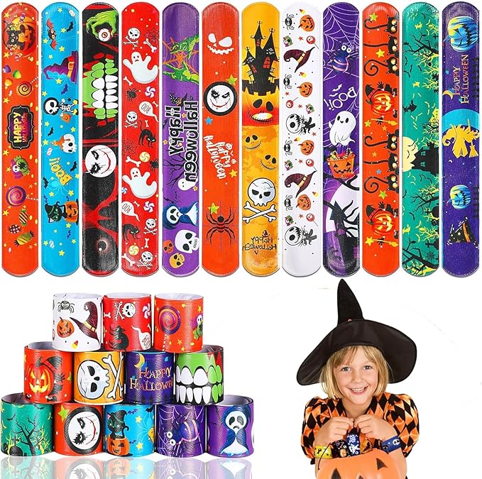 36 PCS Halloween Slap Bracelets Party Favors,Bulk Snap Bracelet Party Favors Supplies for kids&teens Gifts Teacher Classroom School Favors Prizes Exchanging Gift