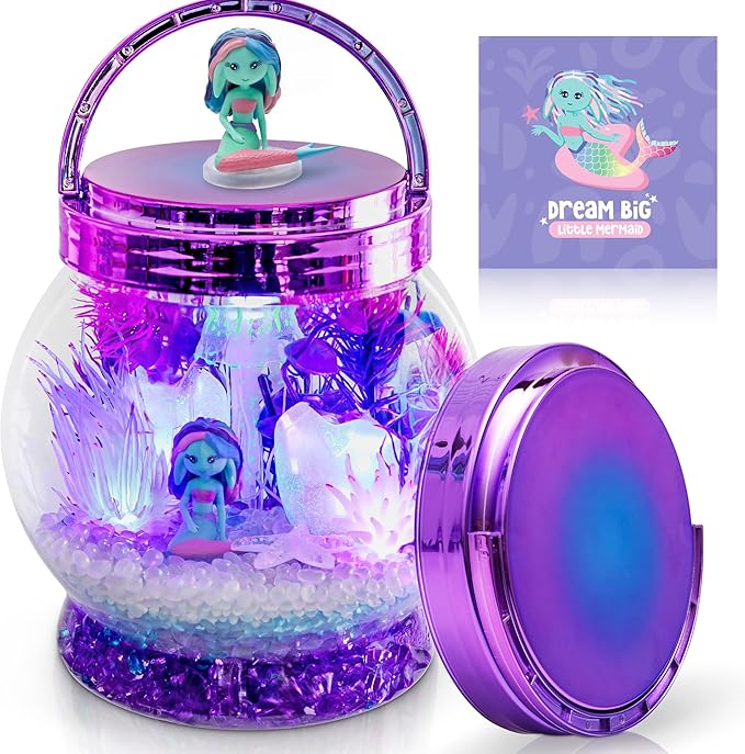 Amitié Lane Girls Mermaid Toys - DIY Light Up Terrarium Kit for Kids - Mermaid Gifts for Girls 5-7, Little Girl Gifts, Crafts for Girls - Birthday Gift for 5 Year Old Girl