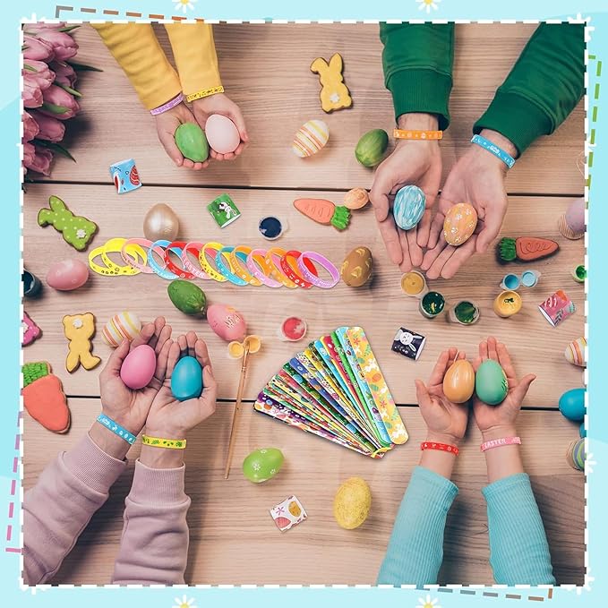 48Pcs Easter Party Favors Silicone Bracelets Slap Bracelets Assorted for Kids Girls Boys Toddlers Easter Egg School Classroom Exchange Prizes Gifts