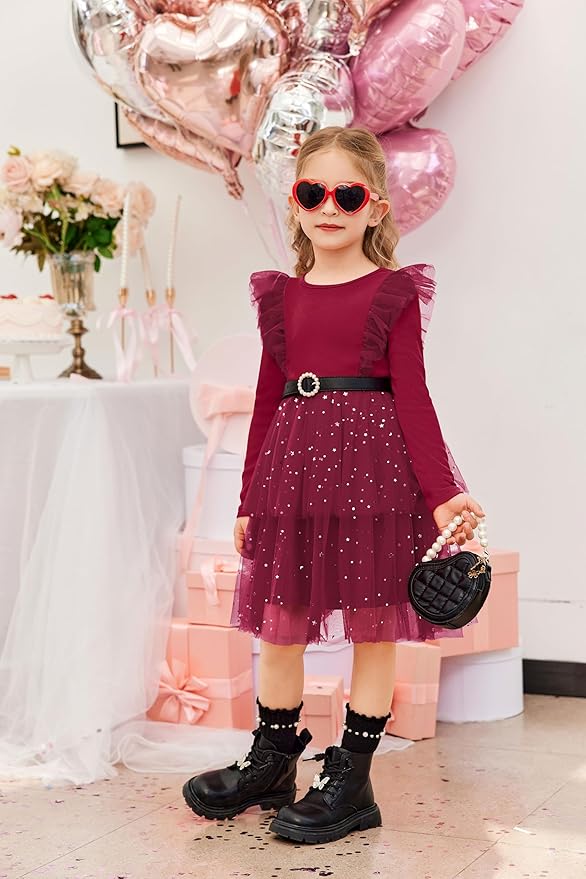 Arshiner Toddler Dress Baby Girls Tutu Tiered Formal Party Sequin Tulle Dresses Fall Winter Clothes for 1-6 Years