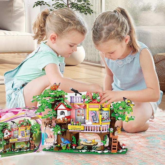 840 Piece Tree House Building Sets,Girls Creative Forest House Building Blocks Kit,STEM Friends Friendship Tree House with Swing Animals Flowers,Christmas Birthday Gifts for Girl Boy Age 6-12+