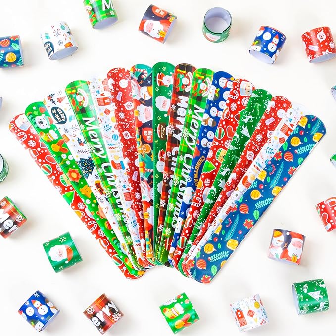 36 Pieces Christmas Slap Bracelets for Kids, 12 Styles Colorful Christmas Slap Wristbands Bulk for Kids Christmas Party Favors Toys Prizes Goodie Bags Fillers