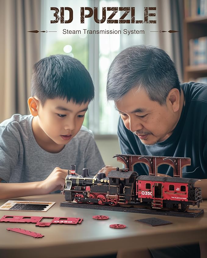 3D Puzzles for Adults -Steam Train, Wooden Model Kits Building Set for Adults, DIY Crafts Kits Hobby Creative Gift Ideas for Girls Boys (Steam Journey-405PCS)