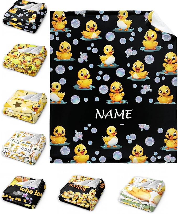 Custom Name Ducks And Bubbles Blanket Adult duck Blanket Kids Funny Blanket Suitable for Bedroom bed sofa Crib Couch Chair outdoor All Season Items That Yellow Duck Lovers Will Love 40"x30"for Pets