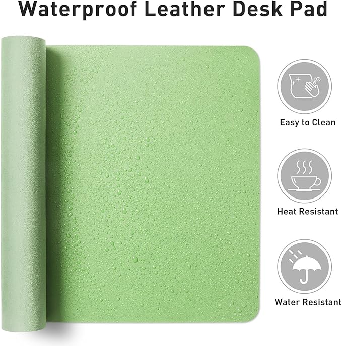 Aothia Leather Desk Pad Protector, Mouse Pad, Office Desk Mat, Non-Slip PU Leather Desk Blotter, Laptop Desk Pad, Waterproof Desk Writing Pad for Office and Home (31.5" x 15.7", Foam Green)