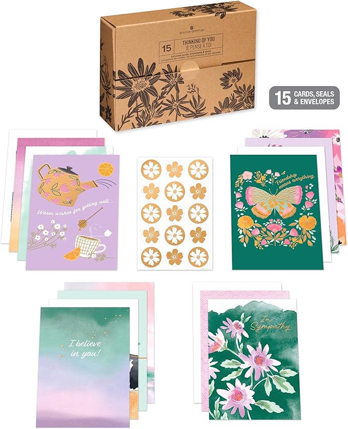 American Greetings 15-Count Thinking of You Card Bundle with Envelopes- Get Well, Support, Friendship, and Sympathy