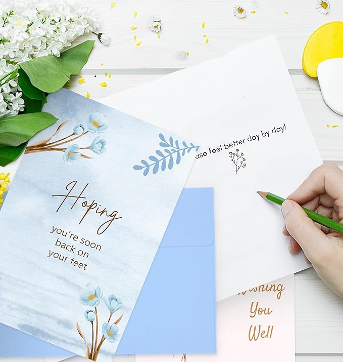 24 Pack Floral Get Well Cards with Self-adhesive Envelopes, 4"x6" Boxed Prefilled Greeting Note Cards to Friends, Relatives or Loved One, 24 Unique Designs