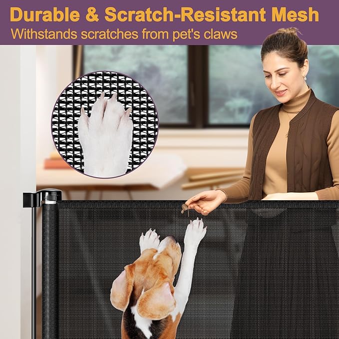 42" Tall X 60" Wide Retractable Baby Gates Extra Tall Pet Gate for Doorways Tall Dog Gate for Kids and Pets Extra Tall Cat Gate for Hallway Adjustable Mesh Gate Indoor Outdoor (Black)