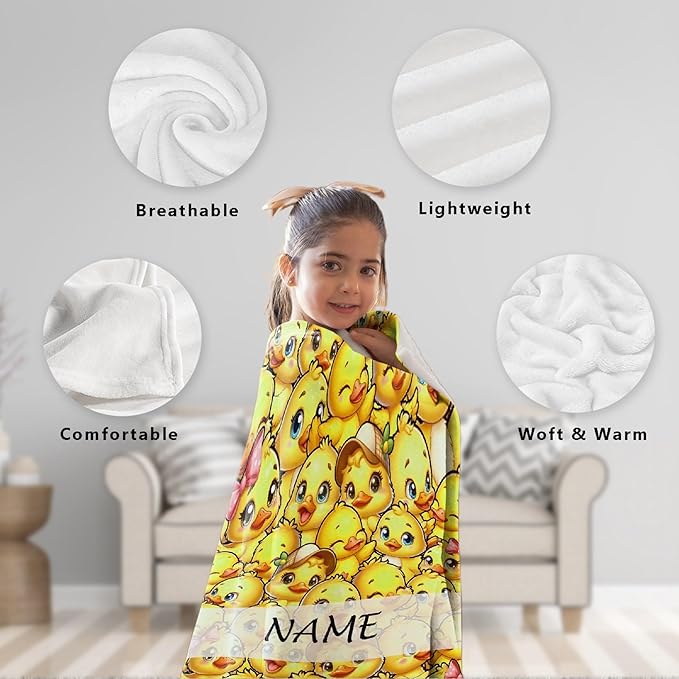 Custom Name Ducks Adult duck Blanket Kids Funny Blanket Suitable for Bedroom Living Room bed sofa Crib Couch Chair outdoor All Season Items That Yellow Duck Lovers Will Love 90”×120 ”for Family