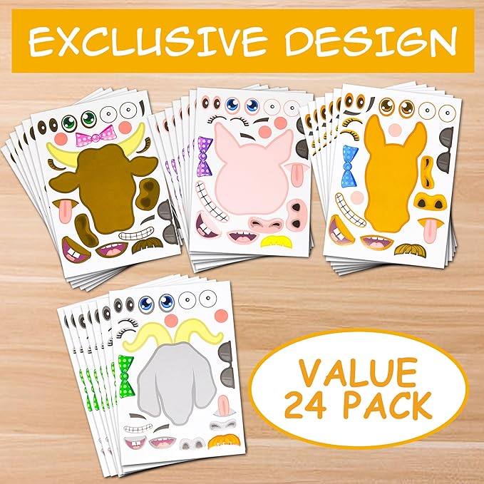 24 Make A Barnyard Farm Animal Stickers - Great Zoo Themed Birthday Party Favors - Fun Craft Project for Children 3+ - Let Your Kids Get Creative & Design Their Favorite Animal Sticker!