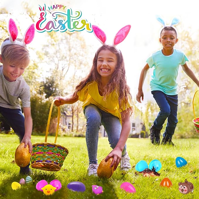 318 pcs Easter Eggs Filled Easter Egg Fillers 100 pack Easter Eggs Bulk wtih 218 Toys inside Small Toys for Easter Eggs Easter Basket Stuffers Easter Egg Hunt Party Favors for Kids Toddlers Boys Girls