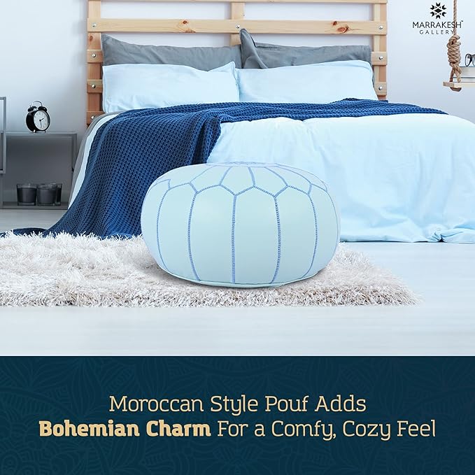 Marrakesh Gallery Genuine Leather Round Pouf Unstuffed - Moroccan Ottoman Footstool, Footrest Cover - Boho Decor - Bohemian Living Room, Bedroom, Kids Room, Gift & Wedding
