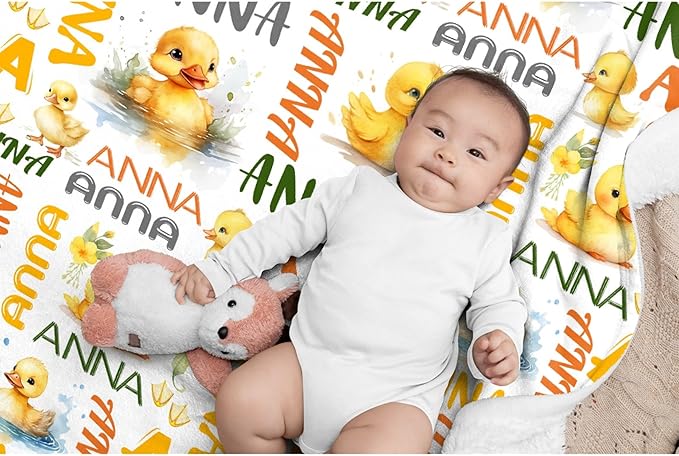 Custom Name Duck Blanket for Girls Adult duck Blanket Kids Funny Blanket Suitable for bedroom bed sofa Crib Couch Chair outdoor All Season Items That Yellow Duck Lovers Will Love 90”×120 ”for Family