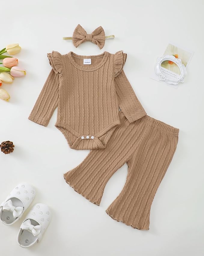 SUNNY PIGGY Newborn Baby Girl Clothes Infant Girls Outfits Ruffle Long Sleeve Romper Pants Set with Headband