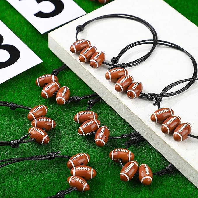 20 Pcs Football Beads Bracelets Football Party Favors Sport Theme Charm Bracelets Bulk Adjustable Braided Football Gifts Sports Fan Football Bracelets for Boys Girls Adults Birthday Favors Decoration