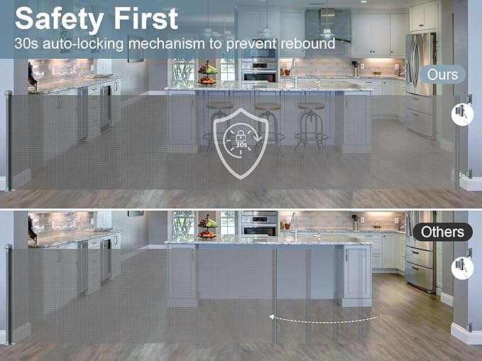 180 Inch Retractable Baby Gates - 41" Extra Tall Extra Wide Mesh Dog Gates for Large Openings Indoor(Gray)