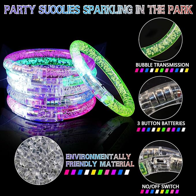 50Pcs Glow Bracelets,LED Bracelets Light up Bracelets,Glow In The Dark Bracelets 6 Colors,LED Party Supplies for Kids Adults,LED Glow Stick Bracelet for Party Birthday Concerts Night Events