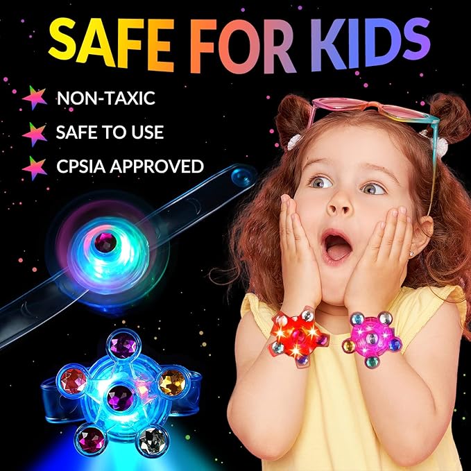 36 Pack LED Light Up Fidget Spinner Wristbands Party Favors for Kids 4-8 8-12, Glow in Party Supplies, Return Gifts for Kids Birthday Halloween