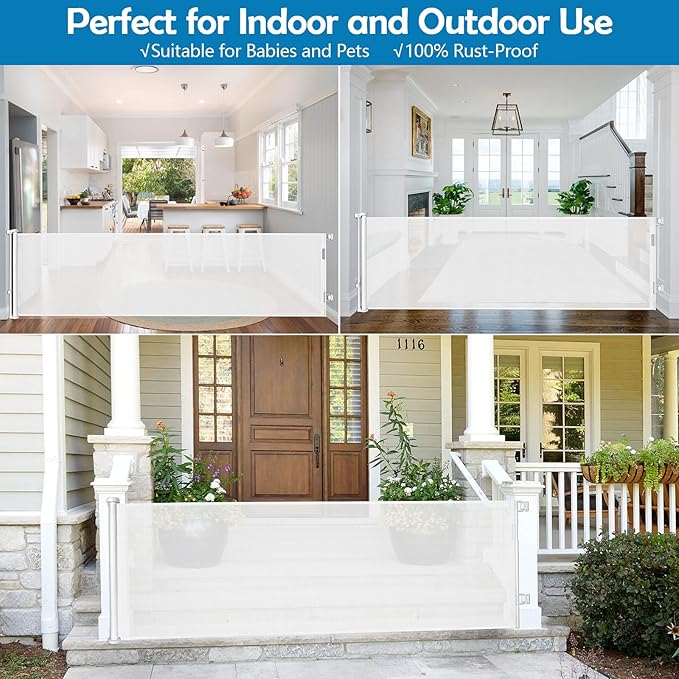 90 Inch Retractable Baby Gates Extra Wide Dog Gates for Dogs Indoor Outdoor Extra Long Baby Gates for Large Openings Large Baby Gate Mesh Dog Gates for The House Extra Wide Baby Gate Deck Gate, White