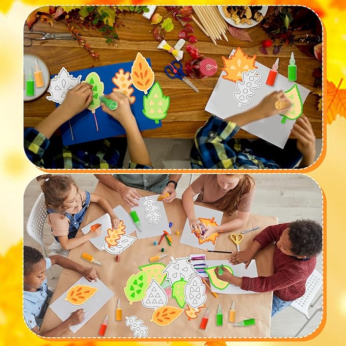 24 Pcs Fall Sand Art Craft Kits for Kids Autumn Maple Leaves DIY Craft with Colored Sand Brushes Make Your Own Sand Art for Fall Thanksgiving Home Party Activities Fun