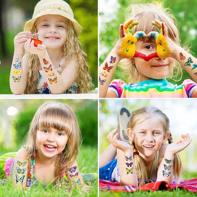 96 Pcs Butterfly Party Favors for Girls Fairy Birthday Party Supplies with Butterfly Silicone Bracelets, Slap Wristbands, Keychains, Tattoos Stickers and Stickers for Kids Decoration Gifts