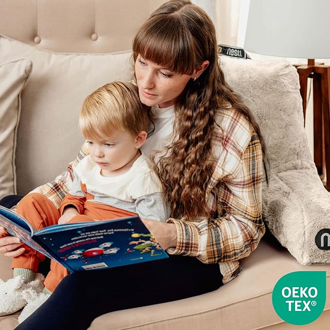 Nestl Fur Reading Pillow, Stylish Back Pillow for Bed Sitting Up, Faux Fur Bed Chair Pillow with Arms, Reading Pillows for Sitting in Bed Adult & Kids, Sit Up Back Support Pillow for Bed Rest - Linen