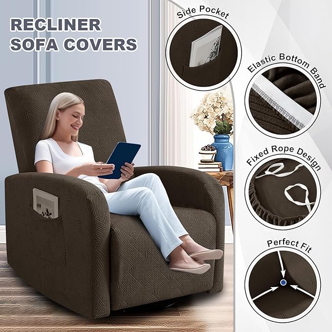 JIVINER Small Recliner Chair Covers, 3 Piece Slipcovers for Small Reclinering Chair, Soft Jacquard Recliner Protector/Furniture Slipcovers for Dogs,Cats (Recliner Small, Coffee)