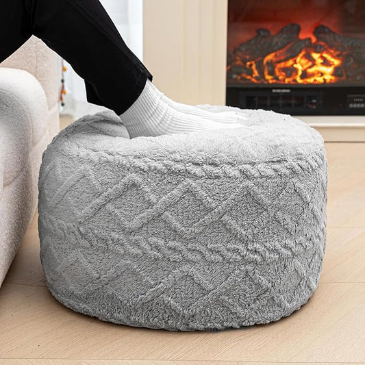 Pouf Ottoman Stuffed 20x20x12 Inches Floor Pouf Plush Fiber Ottoman Foot Rest Under Desk Foot Stool for Living Room Bedroom (Light Gray Pouf with Filler)