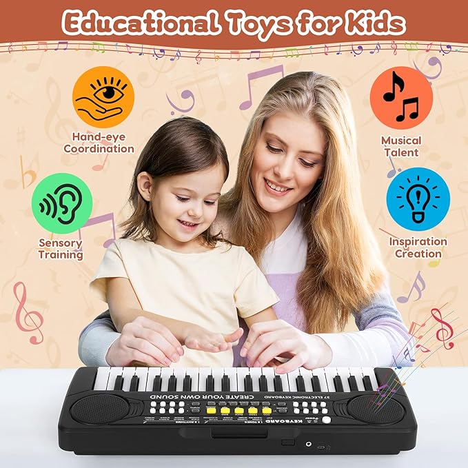37 Key Upgrade Piano Keyboard for Kids Musical Toys for 3 4 5 6 Year Old Girls Keyboards Pianos for Beginners with Microphone for 3+ Year Old Boys Girls Gifts