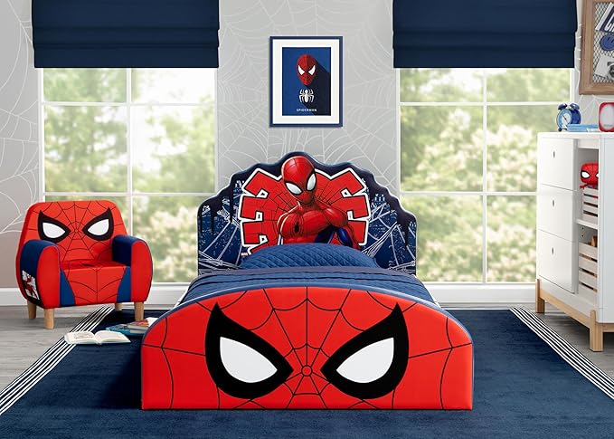 Delta Children Marvel Spider Man Upholstered Twin Bed, Red/Blue