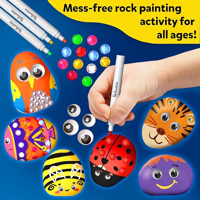 Skillmatics Rock Painting Kit - Mess-Free Art & Craft Activity for Girls & Boys, Craft Kits & Supplies, DIY Creative Activity, Gifts for Kids Ages 4, 5, 6, 7, 8, 9, 10, 11,12