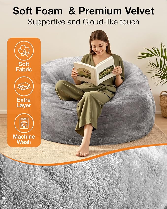 Giant Bean Bag Convertible Chair: Bean Bag Chair for Adults Kids Teens Couples for Lay Sleep in Living Room Bedroom Reading Room Game Room - Bean Bag Chair Supportive Foam Filling Washable(Full)