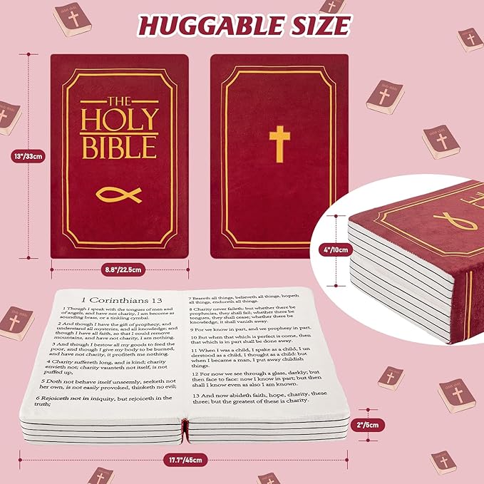 Children's Cartoon Plush Toy Throw Pillows, Christmas Holiday Bible Book Pillow That Opens, Home Aesthetic Room Decorative Pillow, Kids Pillow, for Bedroom Sofa Cushion Chair Couch Bed (Red)