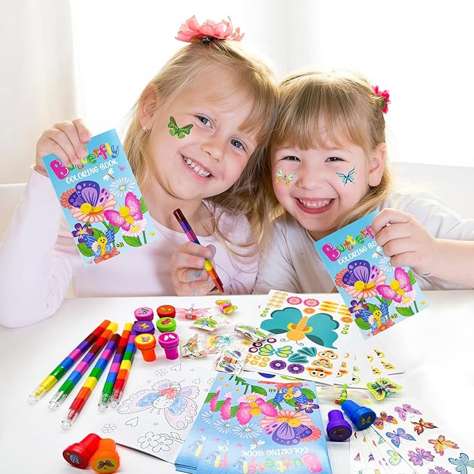 72 Pcs Butterfly Coloring Book Party Favors,Spring Butterfly Insects Party Goodie Bags Fillers,Butterfly Birthday Party Games Craft DIY Kit Face Stickers Tattoo for Circus Fairy Pinatas (Butterfly)