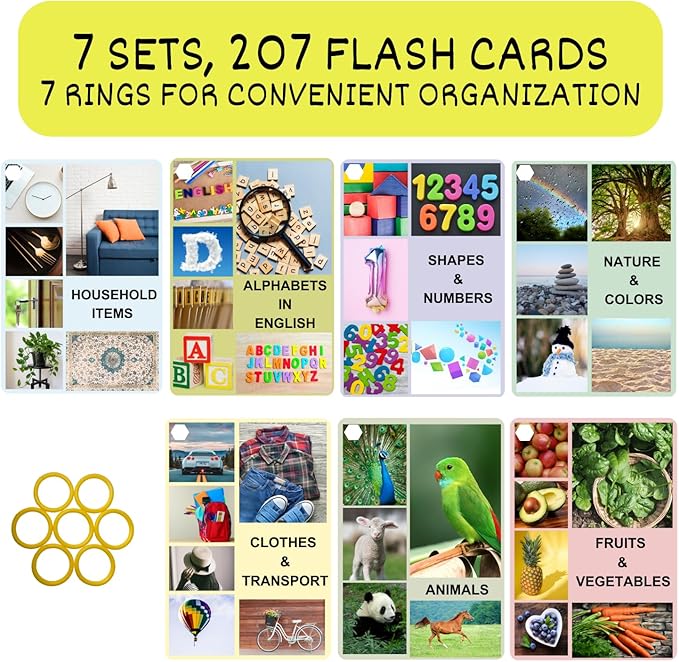 207 Thick Flash Cards for Toddlers, First Words Flashcards, Letter, Number, Color, Animal, Baby Flash Cards, Ages 1 2 3 4, Toddlers Learning Flash Cards, Montessori Toys Curious Activity Cards