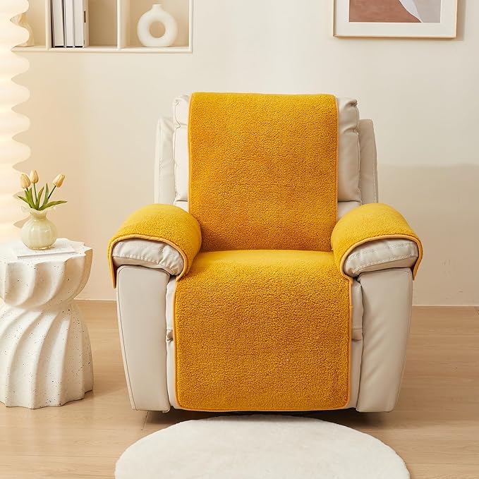 vctops Sherpa Fleece Recliner Chair Cover Super Soft Warm Plush Sofa Slipcover Furniture Protector Non Slip Washable Reclining Chair Cover for Kids, Pets (Yellow,22"x82")
