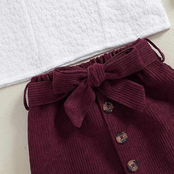 Fernvia Toddler Baby Girl Fall Winter Skirt Set Turtleneck Ribbed Long Sleeve T-Shirt Top & Plaid Skirts Dress 2Pcs Outfits