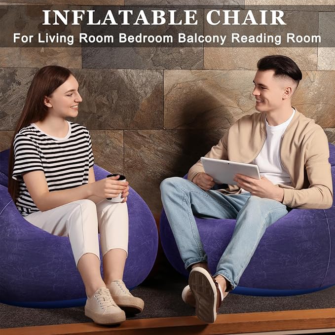 2 Pcs Bean Bag Chairs for Adults Kids Inflatable Chairs with Electric Air Pump Blow up Chair Inflatable Lazy Sofa Folding Portable Inflatable Chair for Living Room Bedroom(Blue)