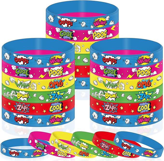 30 Pcs Hero Party Favor Silicone Bracelets Piñata Fillers for Kids Classroom Prizes Carnival Goodie Bag Stuffers Goodie Rewards Hero Theme Birthday Party Supplies Decorations Gifts