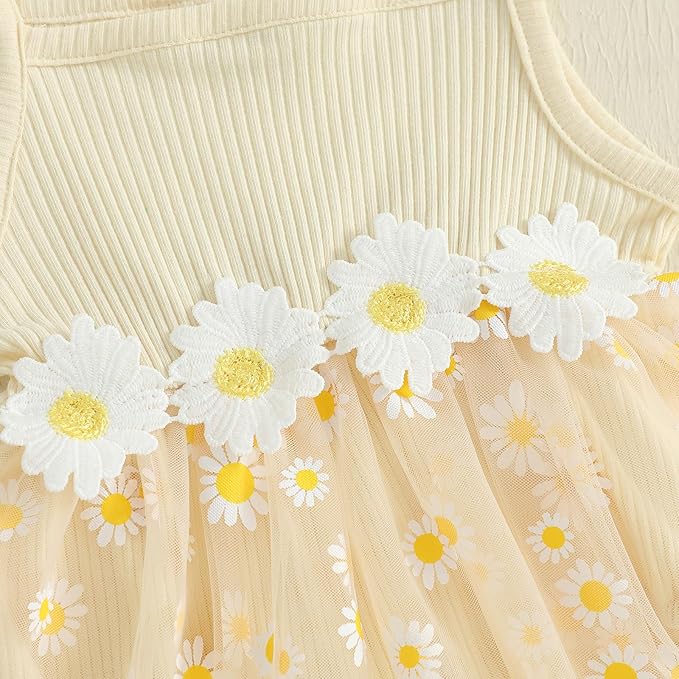 Baby Girl Clothes Daisy Ribbed Bodysuit Sleeveless Romper Dress Summer Outfit for Girls Newborn 3 6 9 12 18 Months