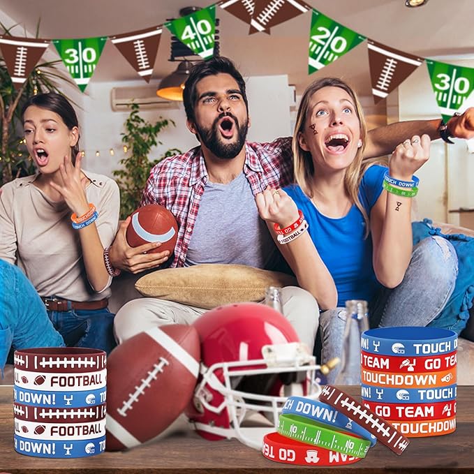 36 Pcs Football Silicone Bracelets Sport Theme Football Party Favors Accessories Gift for Football Birthday Party Decorations Football Theme Birthday Party Supplies Gifts, 6 Designs