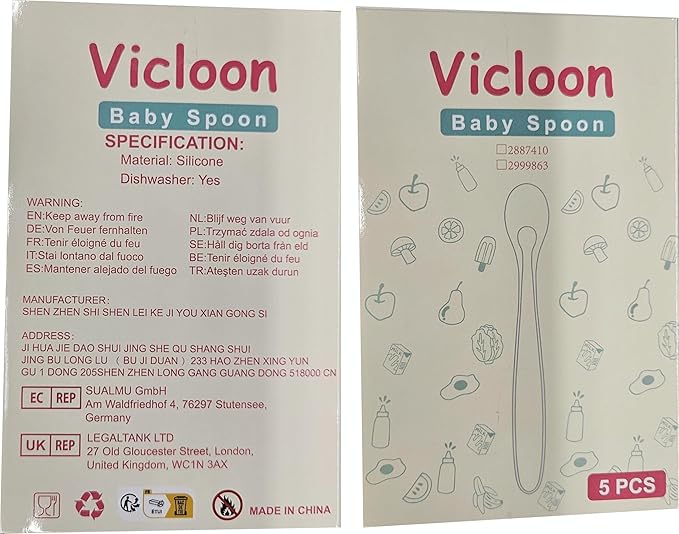 Vicloon Baby Silicone Spoons, 5 PCS Baby Training Feeding Spoons for First Stage 4 Months Toddlers Infants, Baby Utensils Feeding Supplies, Soft Tip BPA Free Gum-Friendly Dishwasher Boil-Proof