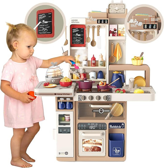 72-Piece Kids' Kitchen Playset, 27.16 x 10.62 x 36.61 inches, Interactive Toy for Toddlers, Realistic Design & Educational Fun for Ages 3 and Up (Light Brown 72)